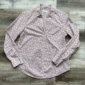 GAP Button Down Floral Blouse with V-Neck, Pocket and Long Sleeves 100% cotton